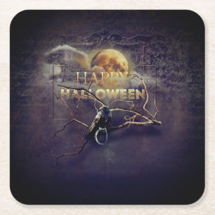 Spooky Gothic Raven in Vollmond Adult Halloween Rechteckiger Pappuntersetzer