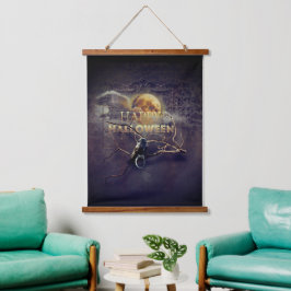 Spooky Gothic Raven in Vollmond Adult Halloween Wandteppich Mit Holzrahmen