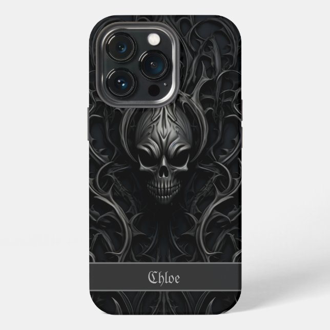 Spooky Gothic Skull Black & Gray iPhone Hülle (Hinten)