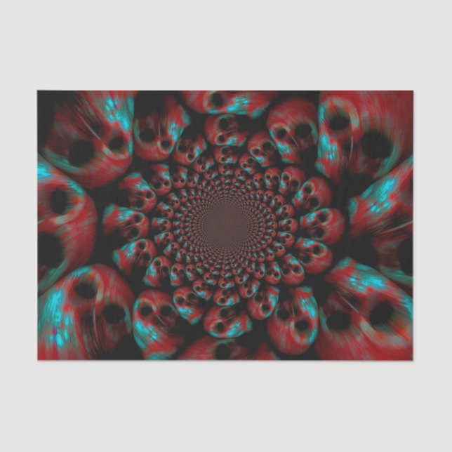 Spooky Gothic Skull Head Rot Grün Schwarz Abstrakt Seidenpapier (Vorderseite)