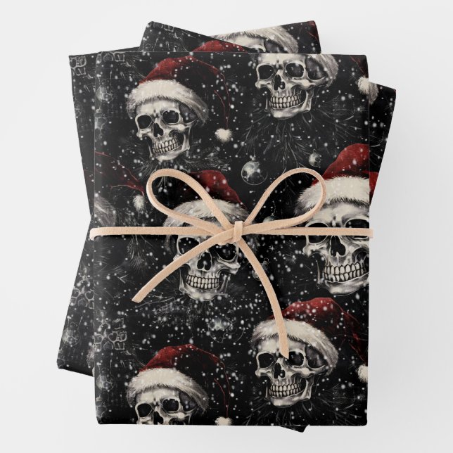 Spooky Gothic Weihnachtskulls Geschenkpapier Set (Beispiel)