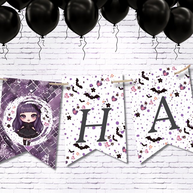Spooky gothy Girl Happy Birthday Wimpelkette (Spooky gothic girl Happy Birthday Bunting Flags)