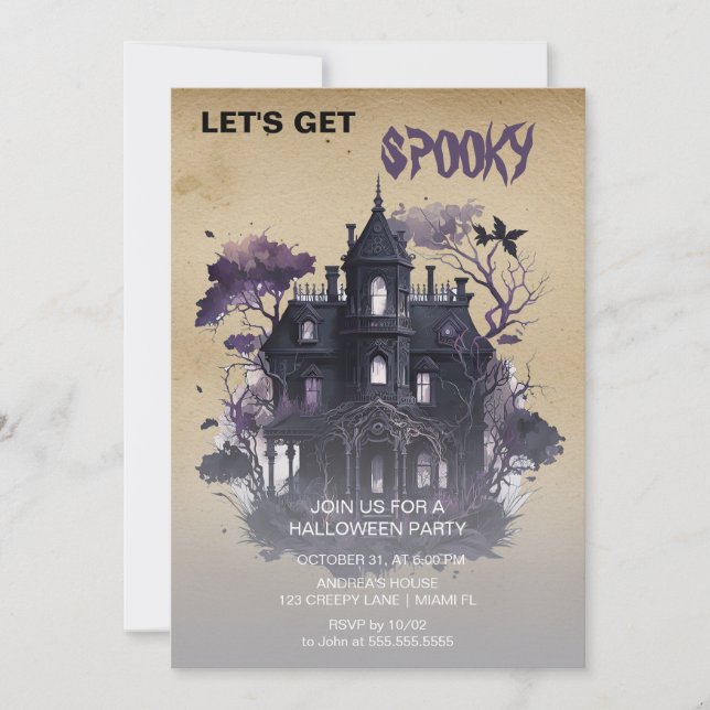 Spooky Gothy Spuk House Halloween Einladung (Vorderseite)