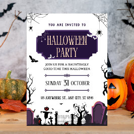 Spooky Graveyard & Bats Halloween-Party Einladung