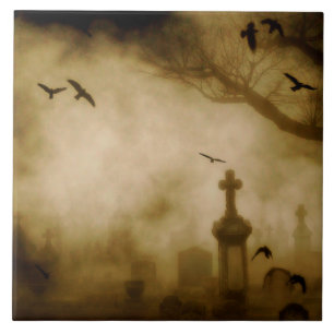 Spooky Graveyard Fog Fliese