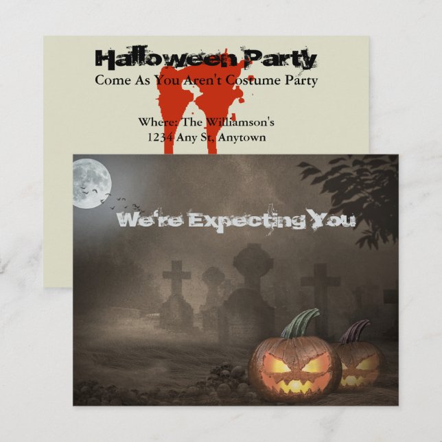 Spooky Graveyard Party lädt mit blutigem Text ein Einladung (Vorne/Hinten)