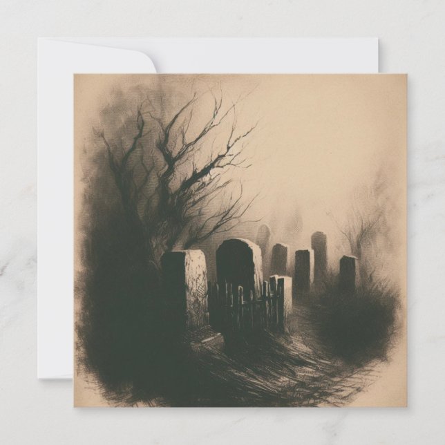 Spooky Graveyard Vintag Illustration Goth Karte (Vorderseite)