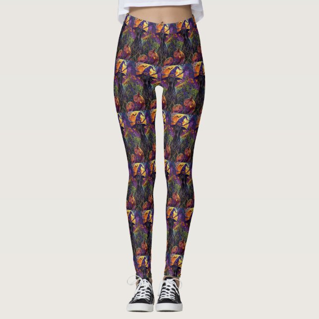 Spooky Great Dane Halloween Hexenkürbis Leggings (Vorderseite)