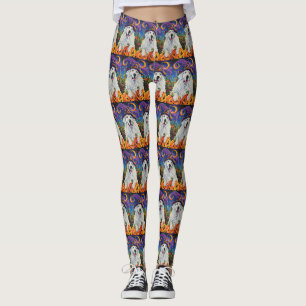 Spooky Great Pyrenäen Hund Halloween Hexenkürbis Leggings