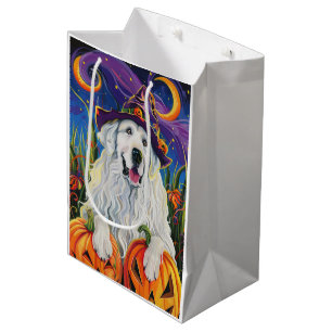 Spooky Great Pyrenäen Hund Halloween Hexenkürbis Mittlere Geschenktüte