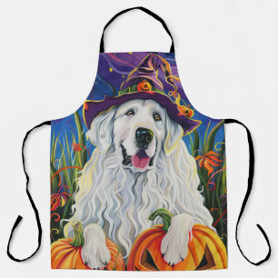 Spooky Great Pyrenäen Hund Halloween Hexenkürbis Schürze