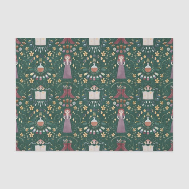 Spooky Green Halloween Hexe Seidenpapier (Vorderseite)