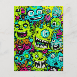 Spooky Green Monster Pattern Postkarte