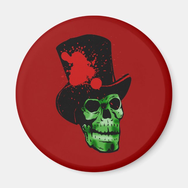 Spooky Green Skull mit Top Hat Magnet (Vorne)