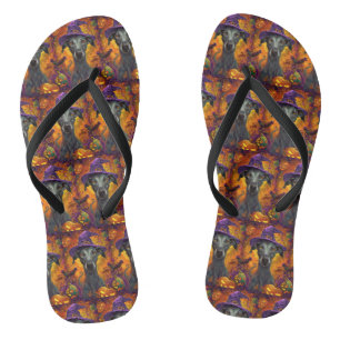 Spooky Greyhound Hund Halloween Hexe und Pumpkin Flip Flops