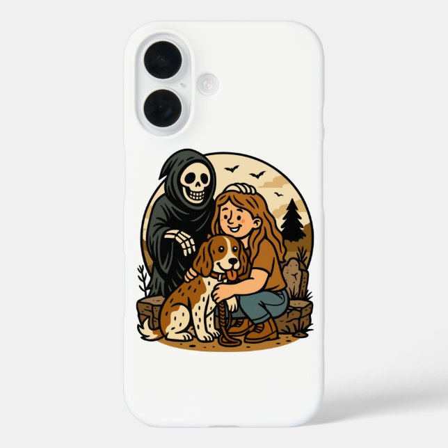 Spooky Grim Reaper with Girl and Dog Skeleton Art  Case-Mate iPhone Hülle (Rückseite)