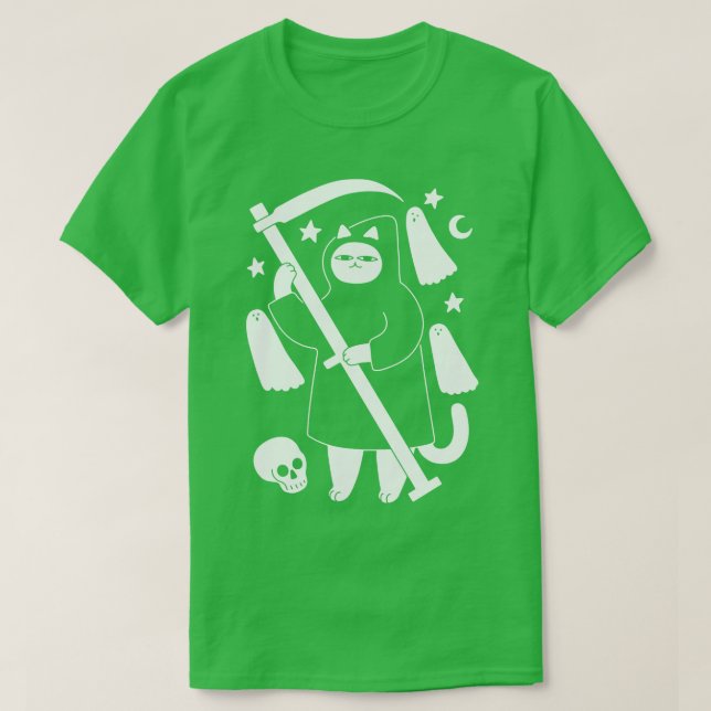 Spooky Grim Sensenmann Cat T-Shirt (Design vorne)