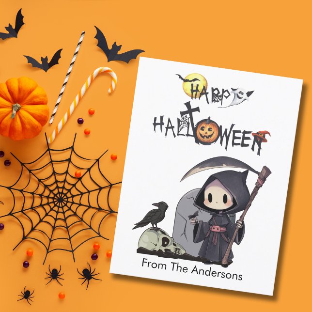 Spooky Grim Sensenmann Graveyard Crow Gothic Hallo Postkarte (Von Creator hochgeladen)