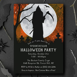 Spooky Grim Sensenmann Graveyard Halloween-Party Einladung