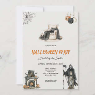 Spooky Grim Sensenmann und Pumpkin Halloween-Party Einladung
