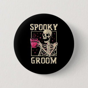 Spooky Groom Skeleton Halloween Wedding Bachelor P Button