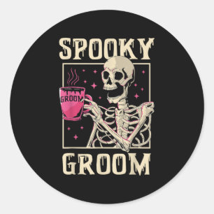 Spooky Groom Skeleton Halloween Wedding Bachelor P Runder Aufkleber