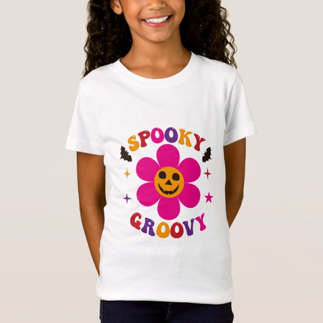 Spooky Groovy Pink Blume Halloween T-Shirt (Vorderseite)