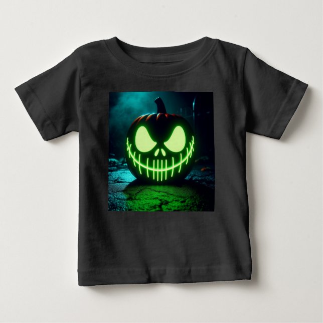 Spooky grün leuchtender Halloweenkürbis Baby T-shirt (Vorderseite)