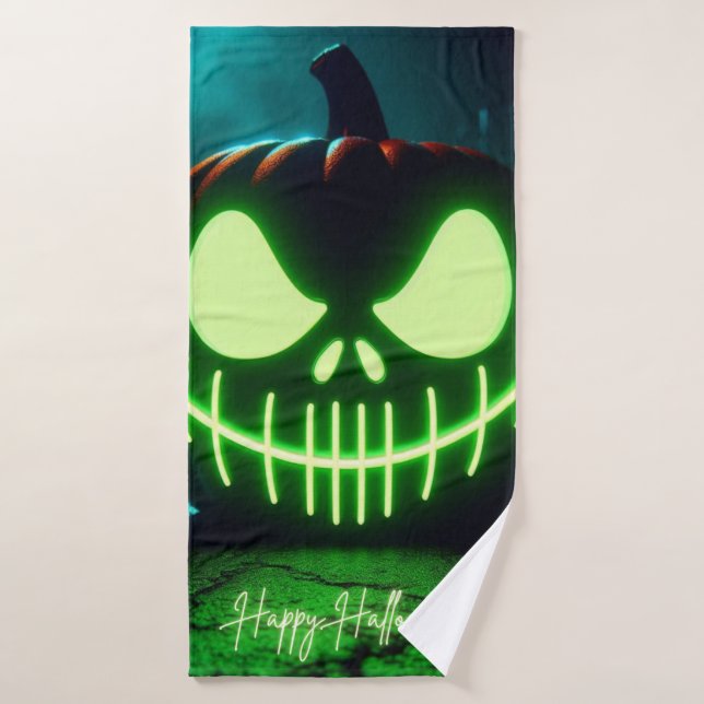 Spooky grün leuchtender Halloweenkürbis Badehandtuch (Badehandtuch)