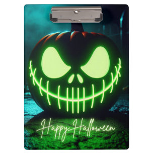 Spooky grün leuchtender Halloweenkürbis Klemmbrett
