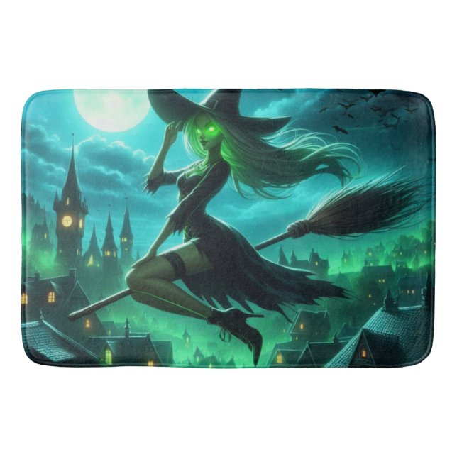 Spooky-grüne Aura Halloween-Hexe Badematte (Vorderseite)