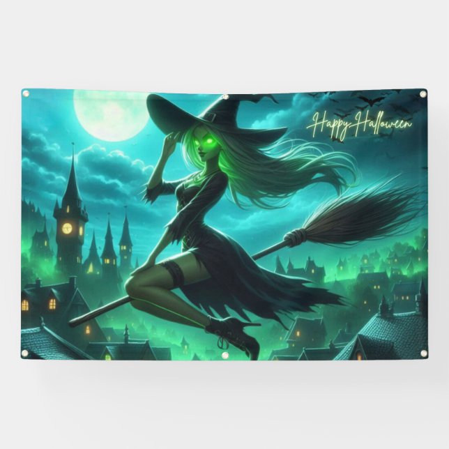 Spooky-grüne Aura Halloween-Hexe Banner (Horizontal)