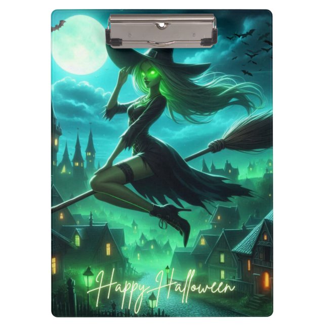 Spooky-grüne Aura Halloween-Hexe Klemmbrett (Vorderseite)