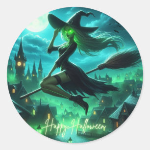 Spooky-grüne Aura Halloween-Hexe Runder Aufkleber
