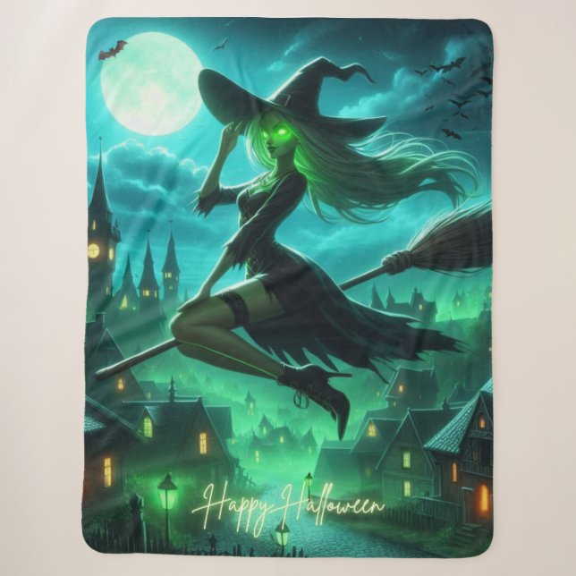 Spooky-grüne Aura Halloween-Hexe Sherpadecke (Vorderseite)