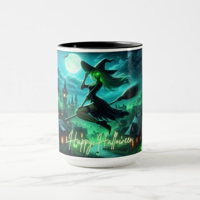 Spooky-grüne Aura Halloween-Hexe Tasse (Zentrum)