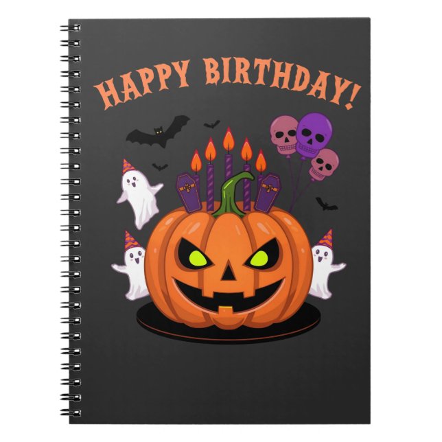 Spooky Halloween B-Tag Pumpkin Cake & Ghosts Notizblock (Vorderseite)