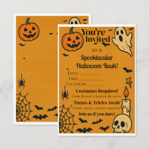 Spooky Halloween Bash Invite Ghosts & Games Dankeskarte