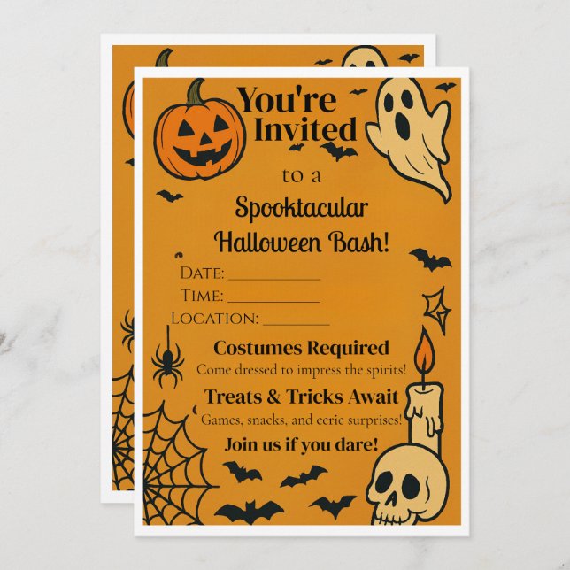 Spooky Halloween Bash Invite | Ghosts & Games Einladung (Vorne/Hinten)