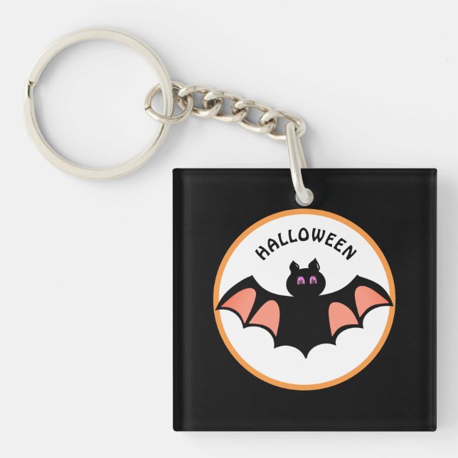 Spooky Halloween Bat auf schwarz & weiß Schlüsselanhänger (Vorderseite)