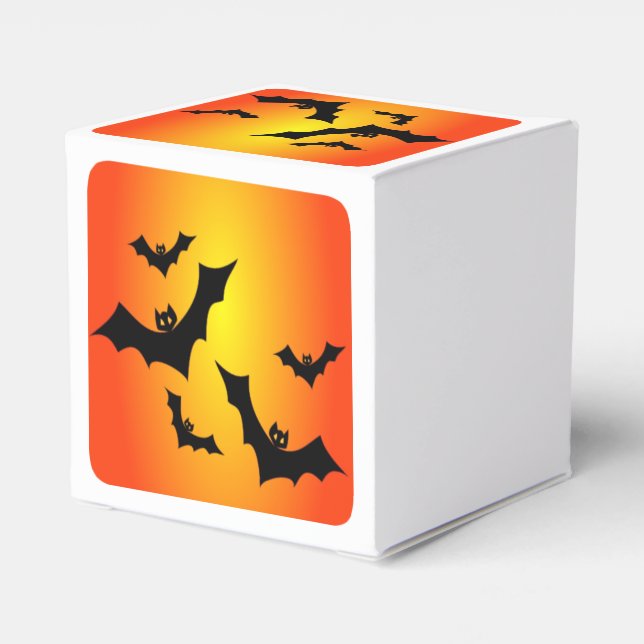 Spooky Halloween Bats Orange Sky Geschenkschachtel (Rückseite)