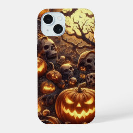 Spooky Halloween Baumstämme Skulpturen Kürbis Geis iPhone 15 Hülle