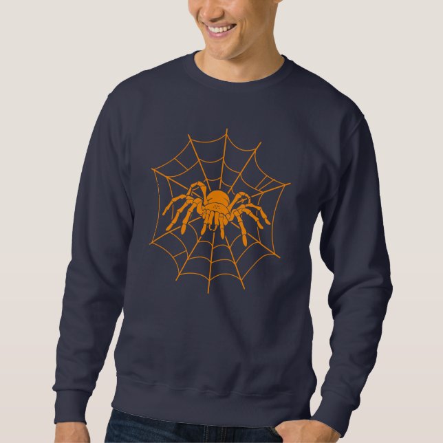 Spooky Halloween Beängstigend Orange Spider Web Sweatshirt (Vorderseite)