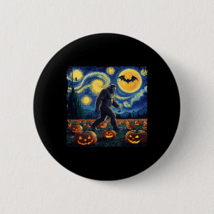 Spooky Halloween Bigfoot Starry Night Van Gogh Button