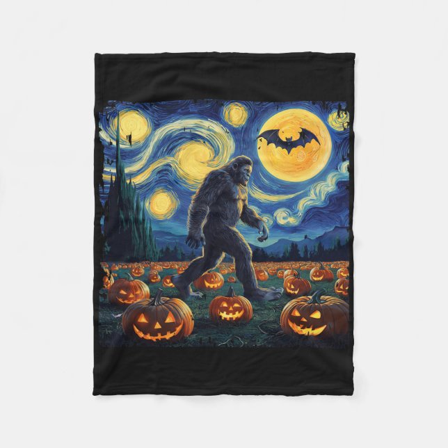 Spooky Halloween Bigfoot Starry Night Van Gogh Fleecedecke (Vorderseite)