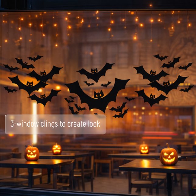 Spooky Halloween Black Bats Fensteraufkleber (Create spooky look with Halloween bat window clings, shown is 3 cling mockup )