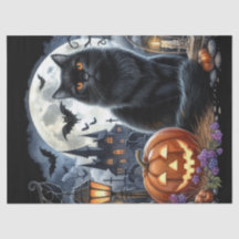 Spooky Halloween Black Cat Decoupage