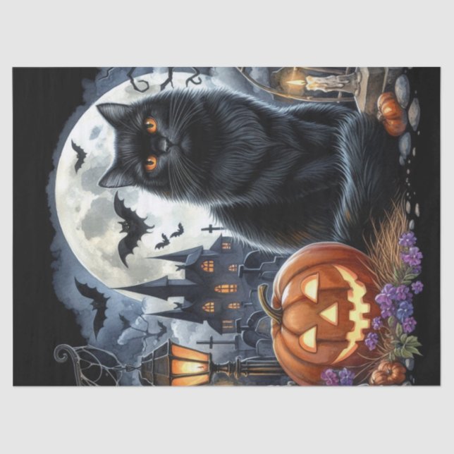 Spooky Halloween Black Cat Decoupage Seidenpapier (Vorderseite)