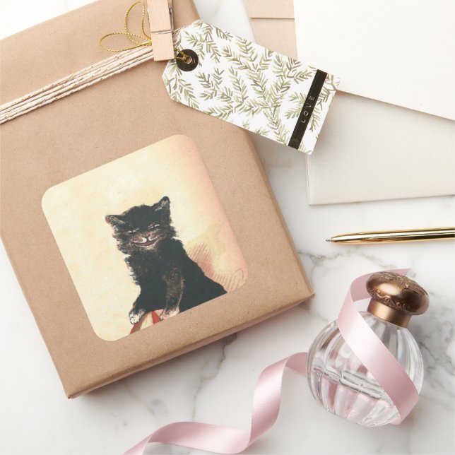 Spooky Halloween Black Cat Quadratischer Aufkleber (Schenken)