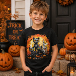 Spooky Halloween Black Cat T - Shirt